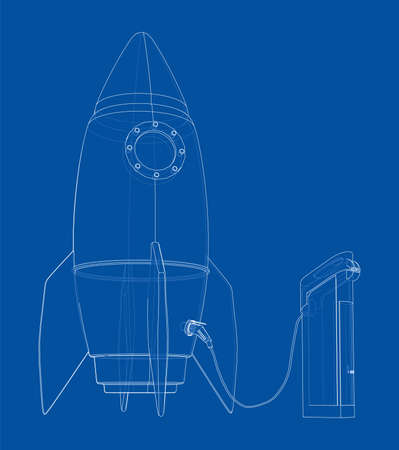 Electric Rocket Charging Station Sketch. Vectorのイラスト素材