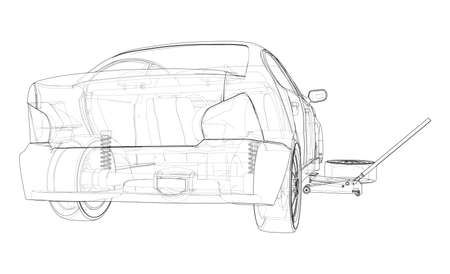 Concept car with Floor Car Jack. Vectorのイラスト素材