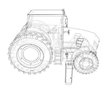 Electric Farm Tractor Charging Station Sketch. Vector rendering of 3d. Wire-frame style. The layers of visible and invisible lines are separatedのイラスト素材