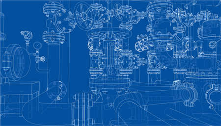 Sketch of industrial equipment. 3D illustration. Wire-frame styleの写真素材