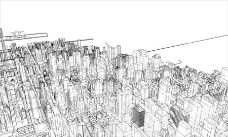 Outline city concept. Wire-frame style. 3D illustrationの写真素材