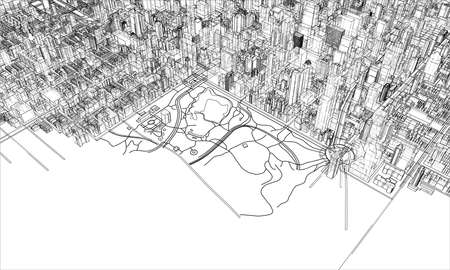 Outline city concept. Wire-frame style. 3D illustrationの写真素材
