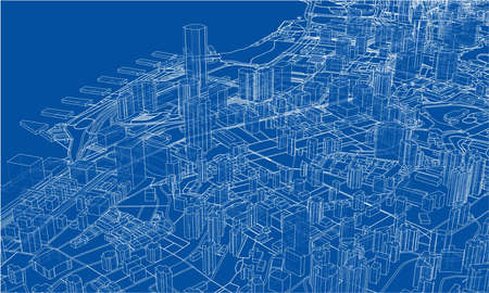 Outline city concept. Wire-frame style. 3D illustrationの写真素材