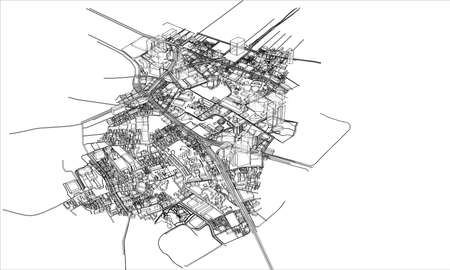 Outline city concept. Wire-frame style. 3D illustrationの写真素材