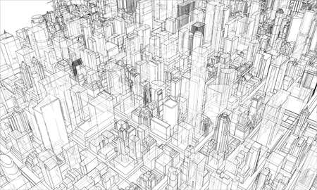 Outline city concept. Wire-frame style. 3D illustrationの写真素材