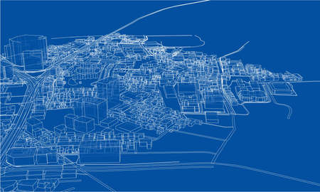 Outline city concept. Wire-frame style