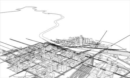 Outline city concept. Wire-frame styleの写真素材