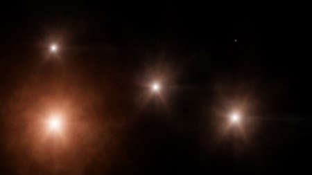 Flashes of light or lens flare with smoke. 3d illustration