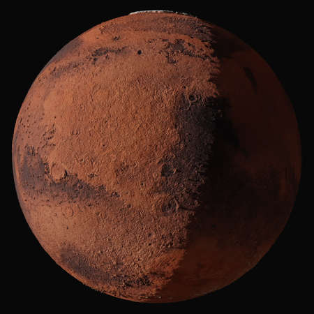 Planet Mars. Isolated on black backgroundの写真素材