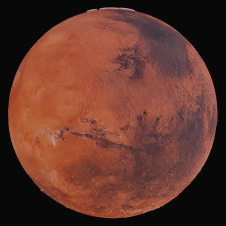 Planet Mars. Isolated on black backgroundの写真素材