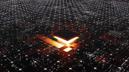 Abstract Central Computer Processors Concept. 3D illustration. Conceptual CPU on circuit board - PCB