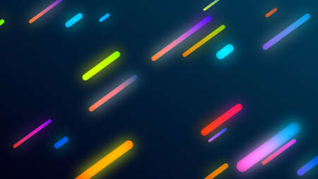 A trendy background of glowing neon stripes or lines on dark blueの写真素材