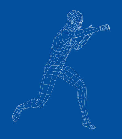 Wireframe boxing man. Vectorのイラスト素材