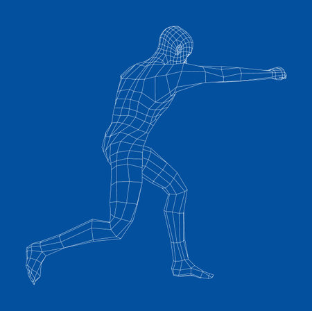 Wireframe boxing man. Vectorのイラスト素材