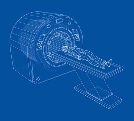 Female Patient Lying on a CT or MRI Scan. Vectorのイラスト素材