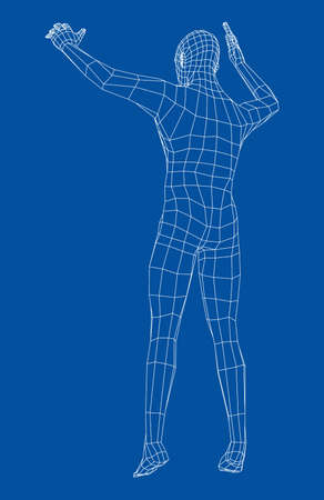 Wireframe jumping man. Vectorのイラスト素材
