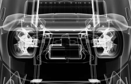 X-ray of electric car with chassis. 3D illustrationの写真素材