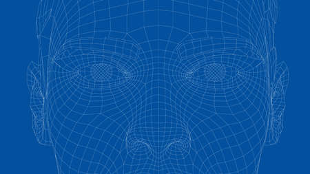 Wireframe portrait of a young beautiful girl. Vector 3d renderingのイラスト素材