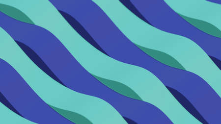 Blue and green stripes in waves. 3D illustration