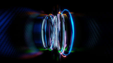 3d render, glowing lines, reflection, abstract backgroundの写真素材