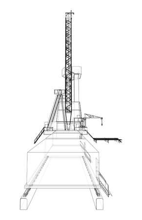Oil rig. Vector rendering of 3d. Wire-frame styleのイラスト素材