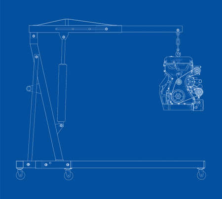 Engine hoist with engine. Vectorのイラスト素材