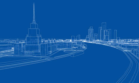 Vector lines buildings and city roads, town designのイラスト素材