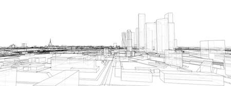 Vector 3d urban landscape. Buildings and roadsのイラスト素材