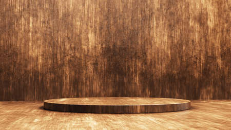 A wooden pedestal for advertising productsの写真素材