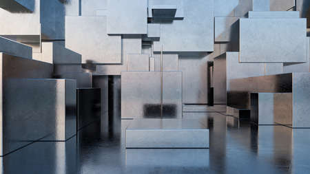 Abstract Empty Background of Silver Metal Cubesの写真素材