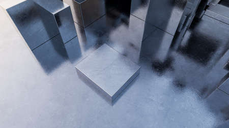 Abstract Empty Background of Silver Metal Cubesの写真素材
