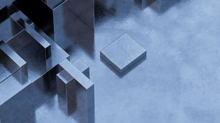 Abstract Empty Background of Silver Metal Cubesの写真素材