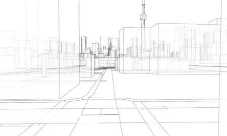 Vector 3d urban landscape. Buildings and roadsのイラスト素材