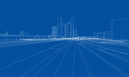 Vector lines buildings and city roads, town designのイラスト素材