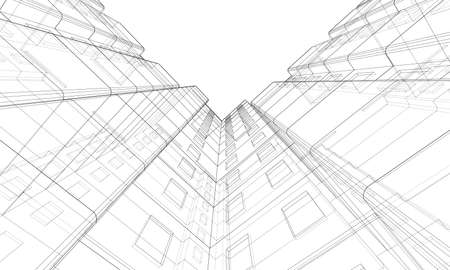 Wire-frame model of a multi-storey buildingの写真素材