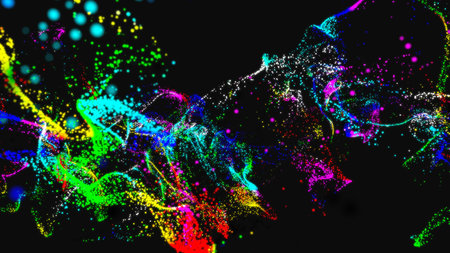 Blue and Orange Wavy Particle Surfaceの写真素材