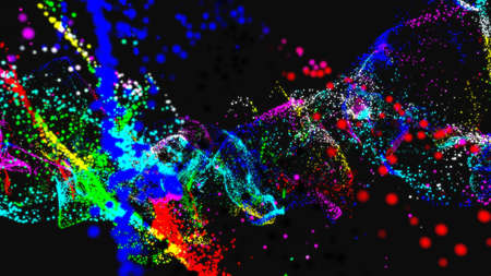 Blue and Orange Wavy Particle Surfaceの写真素材