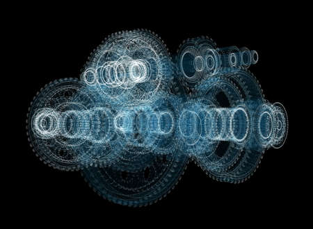 Digital Gearbox Hologram. Industrial and Technology Conceptの写真素材