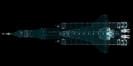 Abstract space rocket and shuttle. All of the particlesの写真素材