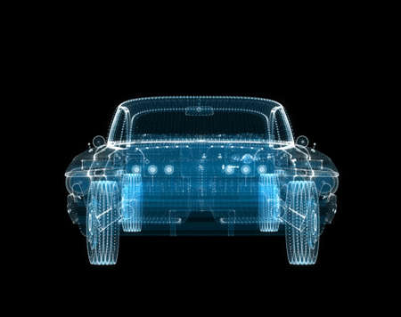 3d hologram of intelligent car of particlesの写真素材