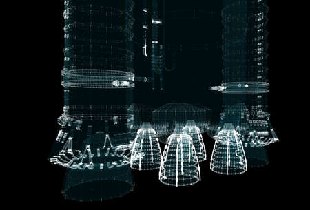 Abstract space rocket of particles