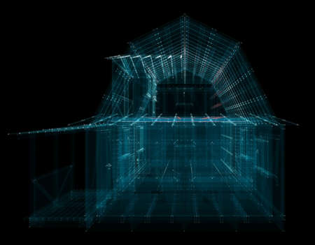 3D Digital house of particlesの写真素材