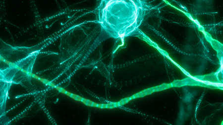 Neuronal network of neuron cells. 3D illustration. Neuroscience and technology conceptの写真素材