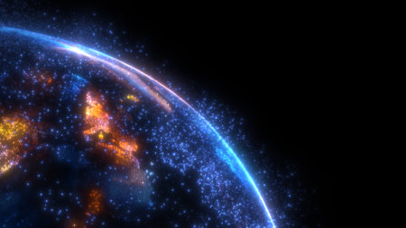 Glowing sphere with a map of the world from particles