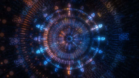 Circle neon particle flow. Technology background concept