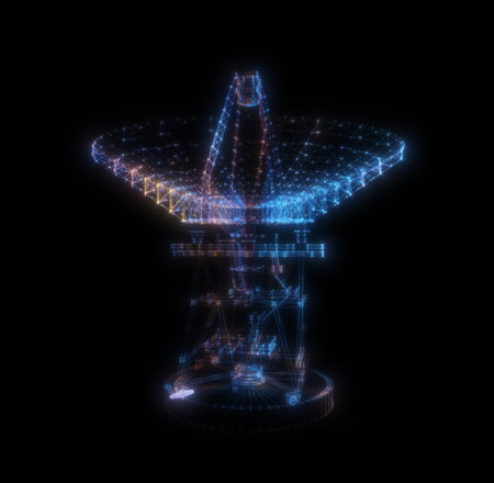 Hologram Large Satelite Dishes Telescope. Science and Technology Conceptの写真素材