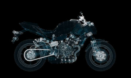 Abstract motorcycle consisting of glow points and lines. 3d illustrationの写真素材