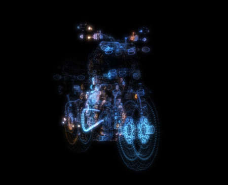 Abstract motorcycle consisting of glow points and lines. 3d illustrationの写真素材