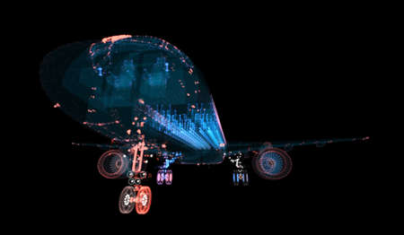 Airliner consists of luminous lines. Transport and technology conceptの写真素材