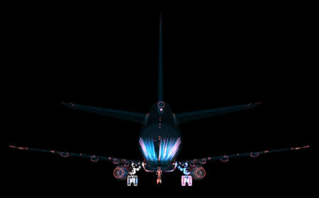 Airliner consists of luminous lines. Transport and technology concept